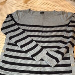 Talbots Blue and Navy Striped Crew Neck Sweater